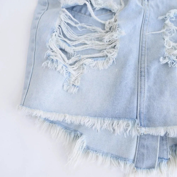 One Teaspoon Light Wash Distressed High Waist Long Rise Fitted Mini Denim 24 - Picture 4 of 12